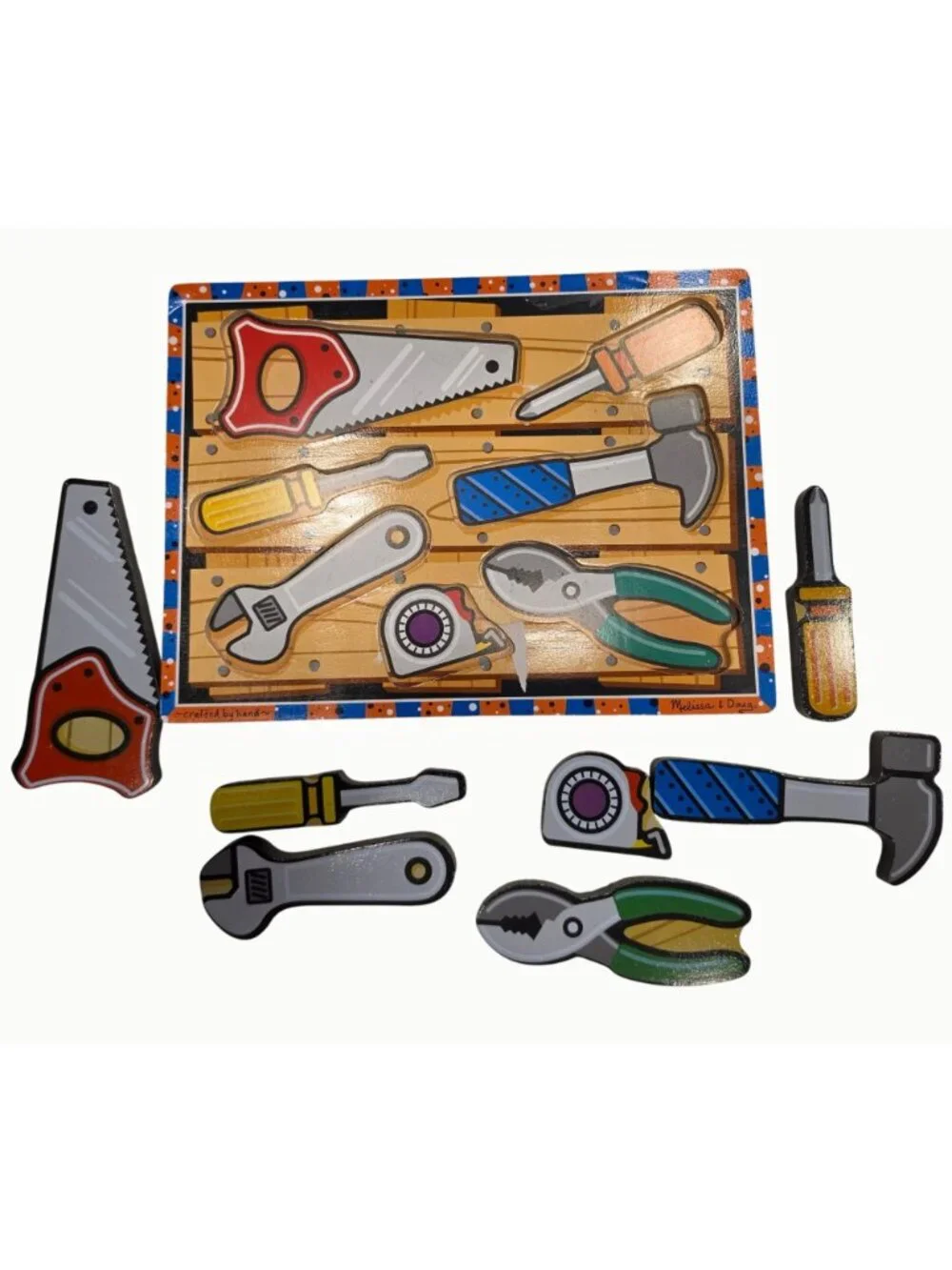 Melissa & Doug Fresh Start Chunky Wooden Tools Puzzle 8 Pc Complete Toddler Toy